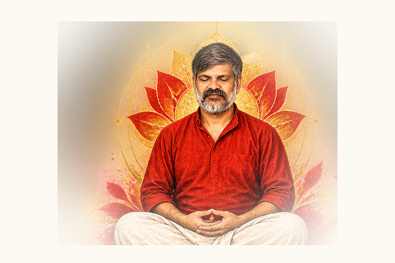 Bhaiyaji in meditation, seated in lotus mandala